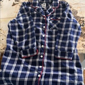 Lands' End adult Navy and White Checkered Nightshirt with red accents.